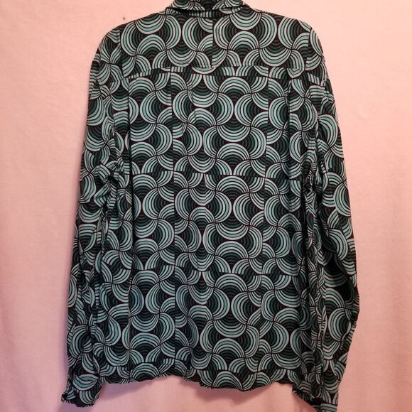 Super Massive Mens Large Geometric Green Swirl Button Up Eclectic Maximalist - Picture 6 of 7